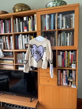 Maeve Cream Crewneck Sweater with Lavender Heart